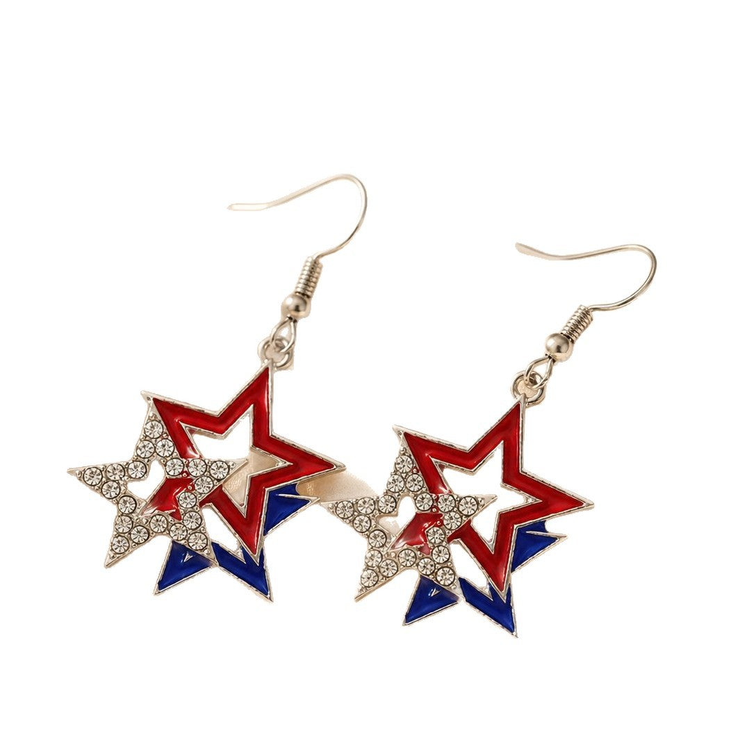 Wholesale Patriotic Star Heart Earrings For Women Red White Blue Rhinestone Alloy Independence Day Fashion Jewelry Accessory Gift
