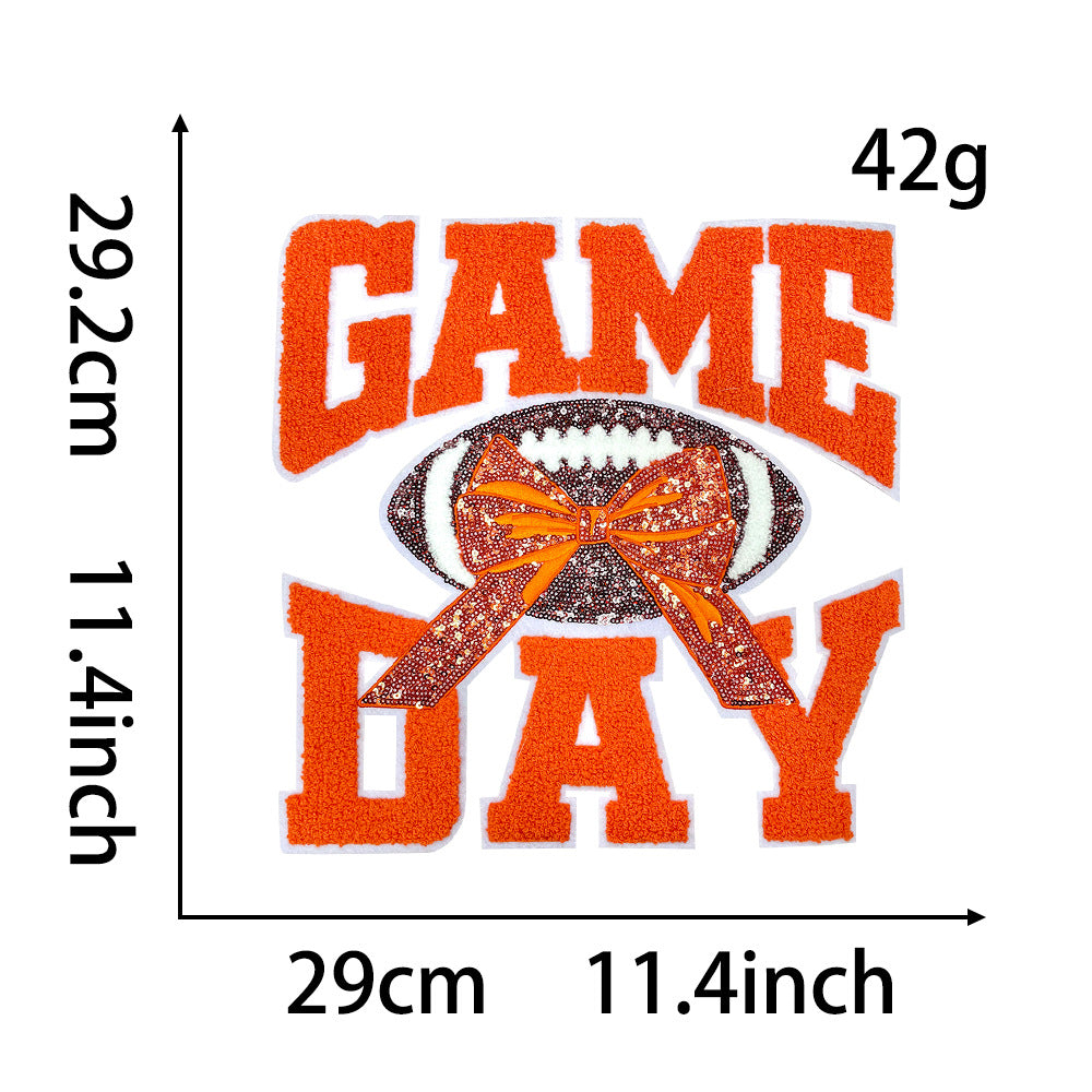 Wholesale Polyester Game Day Embroidered Patch With Sequins Self Adhesive Large Badge For Shoes And Hats Stylish Craft Supply