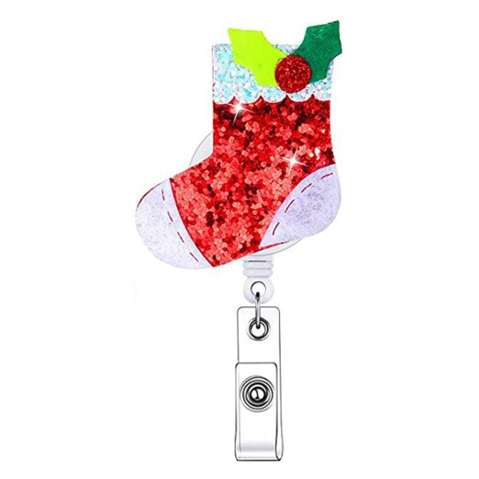 Wholesale 10PCS Christmas Glitter Felt Cloth Badge Scroll Retractable Keychain