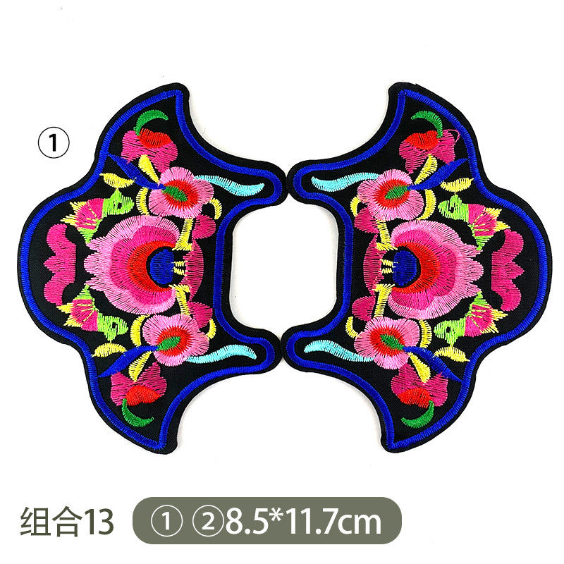 Wholesale Chinese Style Plum And Peony Butterfly Embroidered Fabric Patches Pair For Coat Decoration