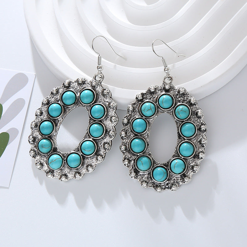 Wholesale Vintage Alloy Inlaid White Turquoise Round Earrings