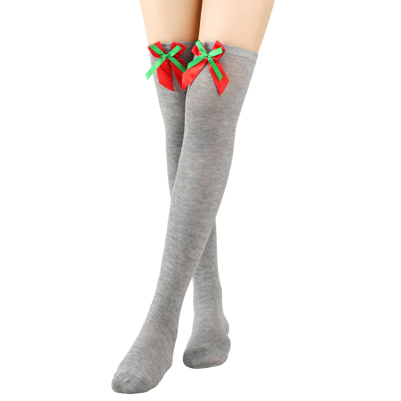 Wholesale Bow Christmas Ball Striped Over-the-Knee Socks