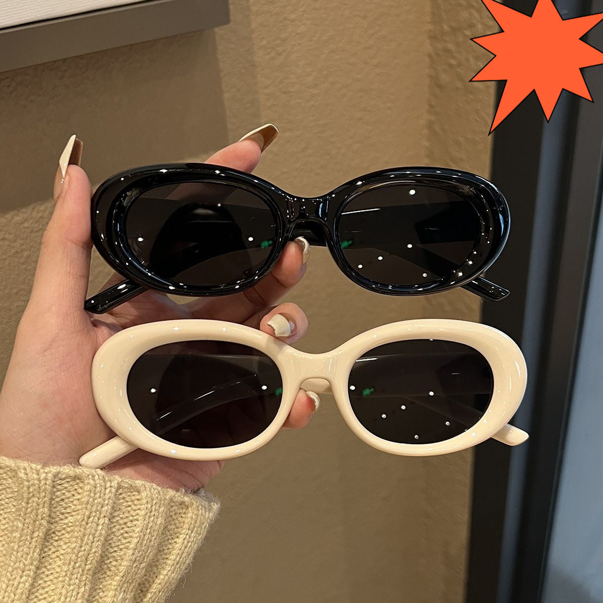 Wholesale Trendy oval white frame concave shape sun protection Sunglasses