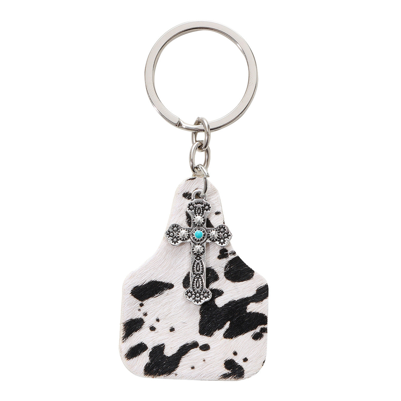 Wholesale Vintage Farm Sign Cow Hair Cow Pattern Alloy Cross Keychain