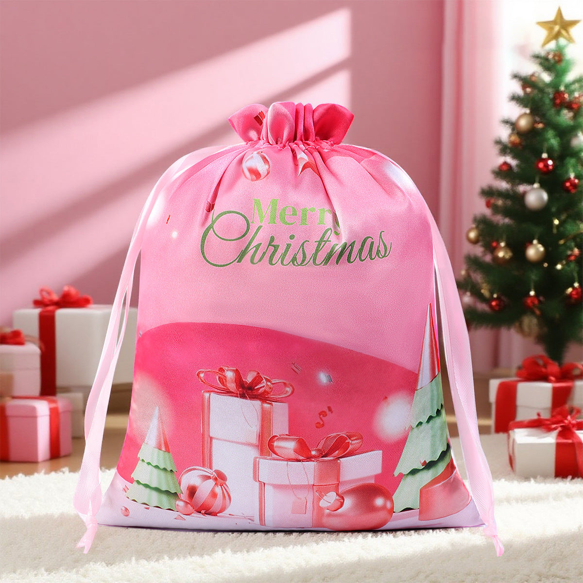 Wholesale Satin drawstring bag Christmas candy gift bag