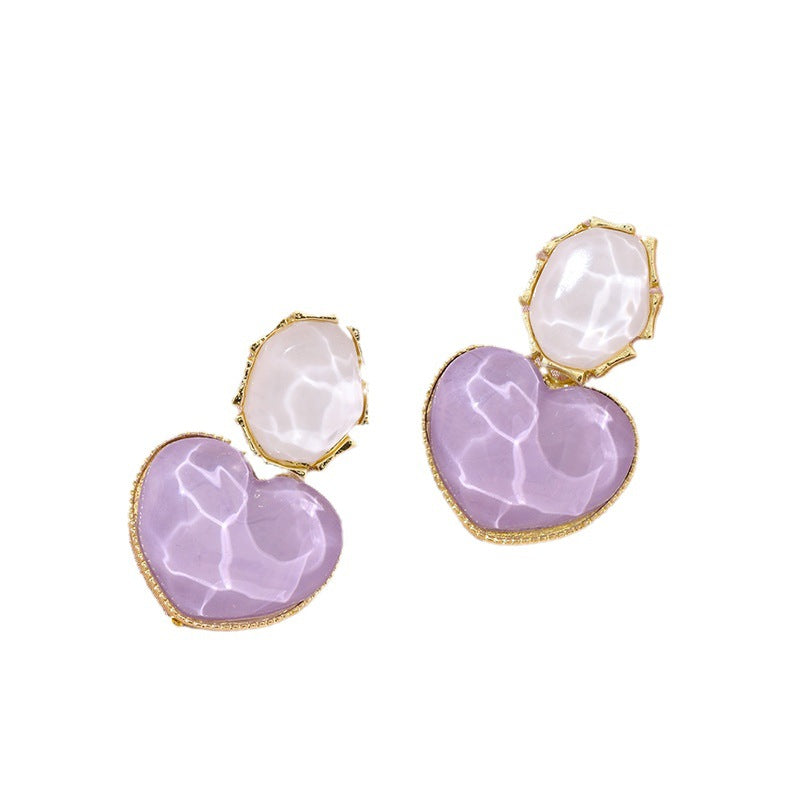 Wholesale Blue contrasting water ripple heart-shaped geometric earrings