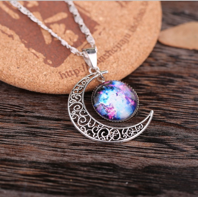 Wholesale Starry Sky Moon Time Gemstone Necklace