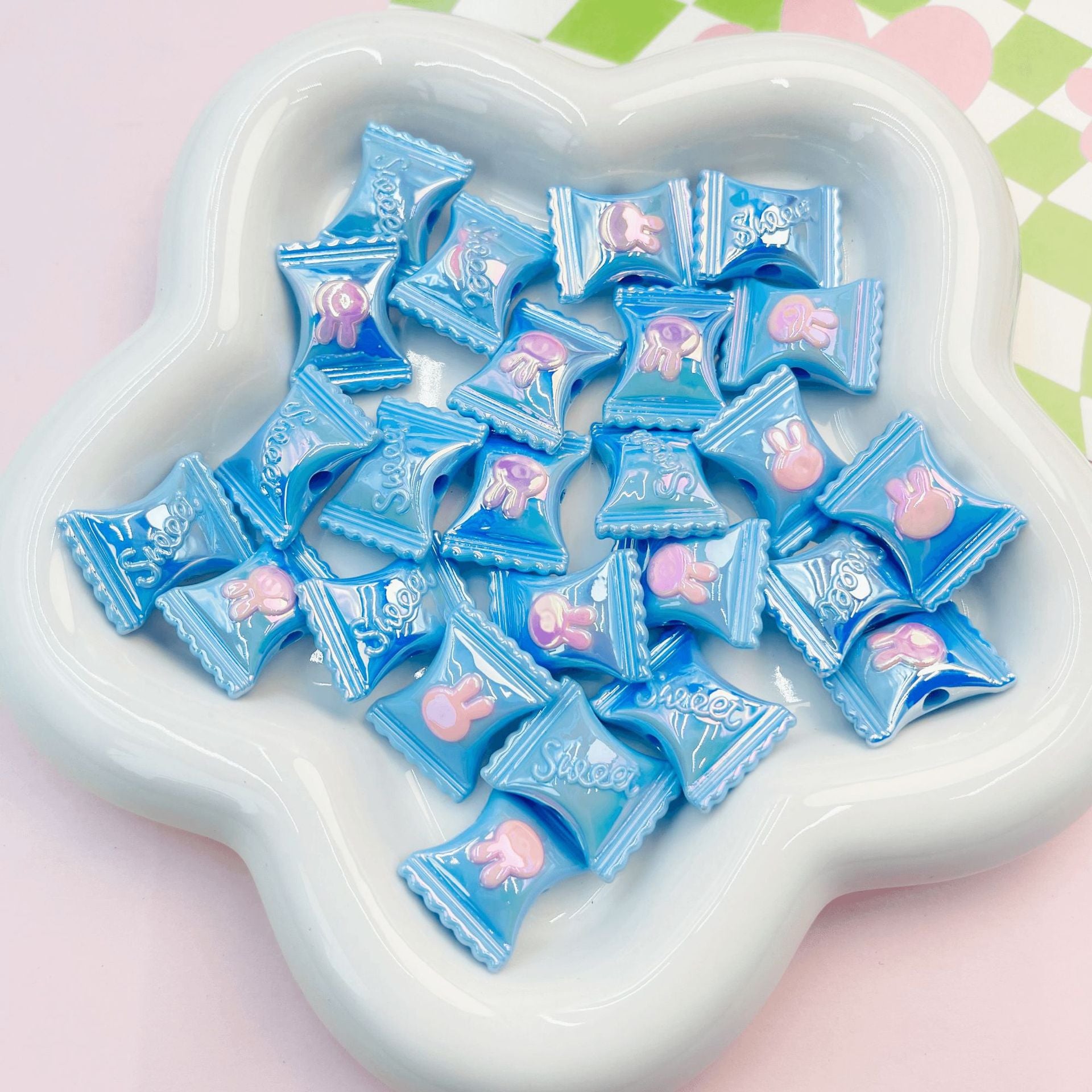 Wholesale 10pcs/pack Cream UV Coated Candy Color Acrylic Rabbit Candy Beads