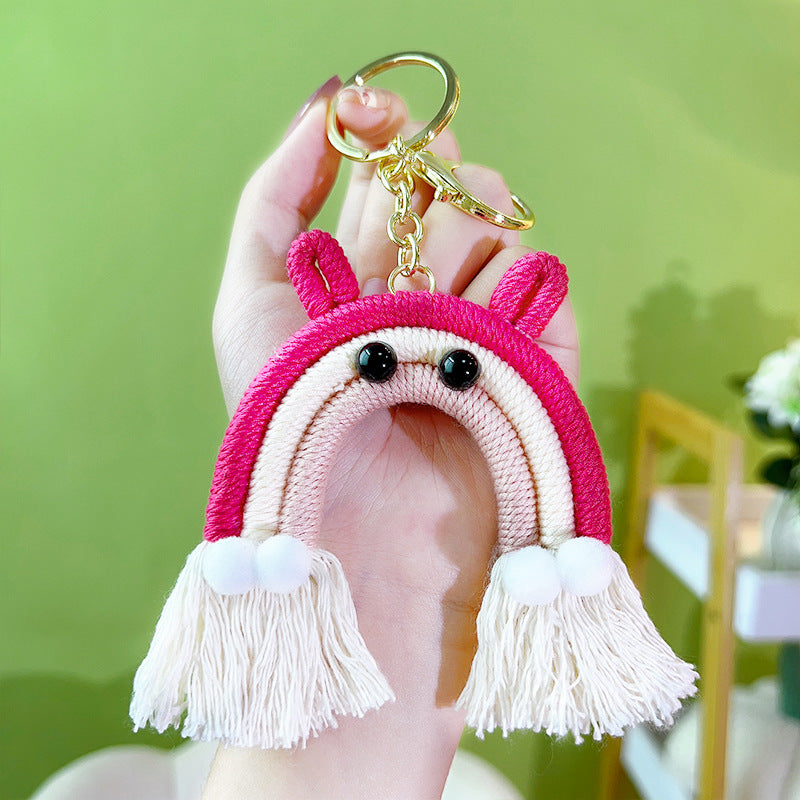 Wholesale Cotton Rope Handwoven Rainbow Tassel Keychain