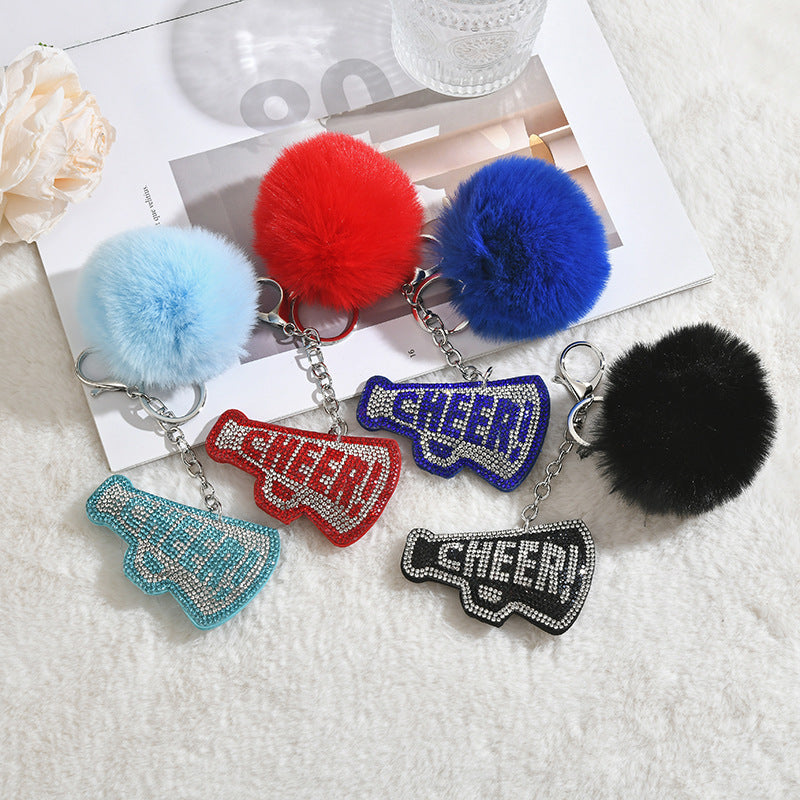 Wholesale Rhinestone-embellished Letter  PatternPom Pom  Keychain