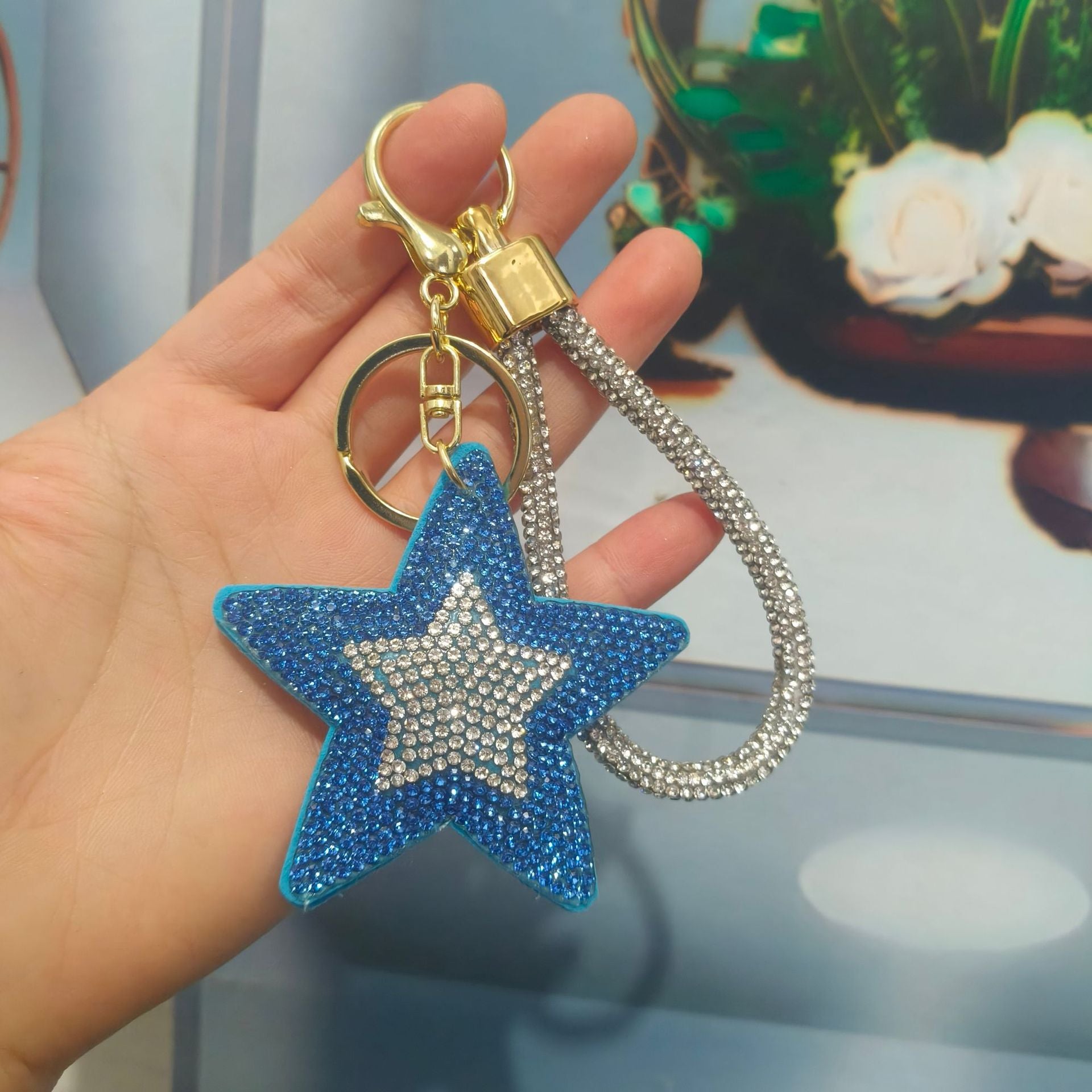 Wholesale Colorful cartoon pentagram diamond studded keychain
