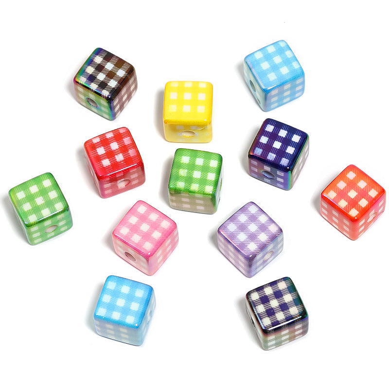 Wholesale 50pcs Acrylic Leopard Pattern Square Color Grid Printed DIY Beads