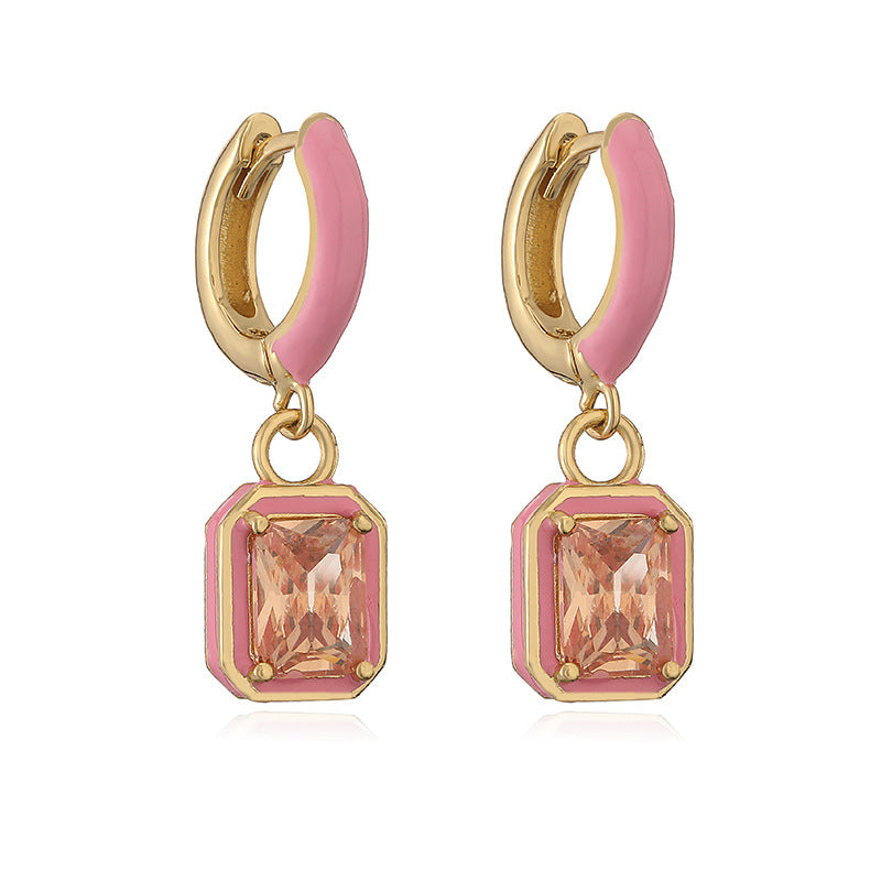 Wholesale Oil Drops with Colored Diamond Square Earrings