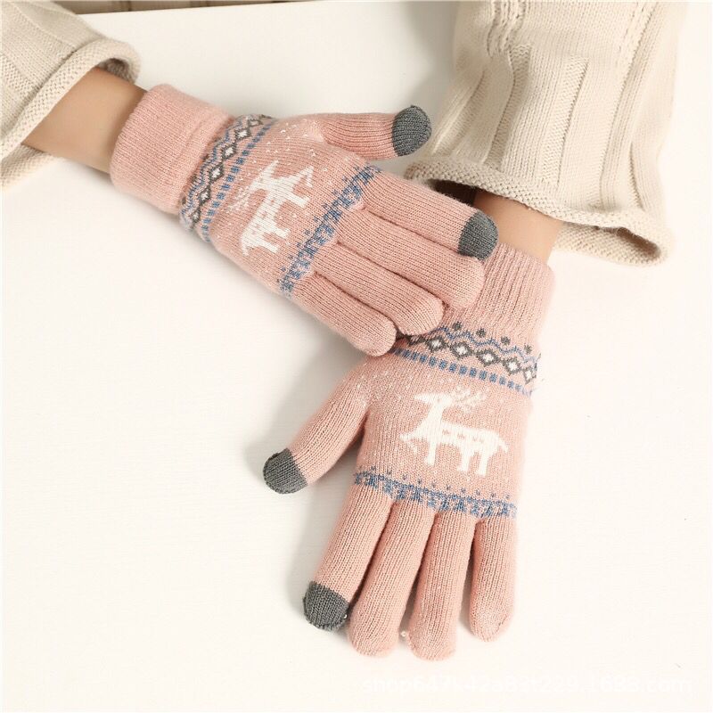 Wholesale Christmas Knitted Winter Touch Screen Warm Fawn Gloves