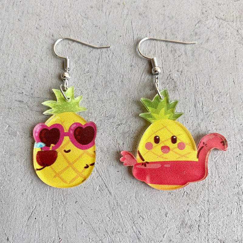 Wholesale 2 Pairs/Pack Fruit Acrylic Asymmetrical Earrings