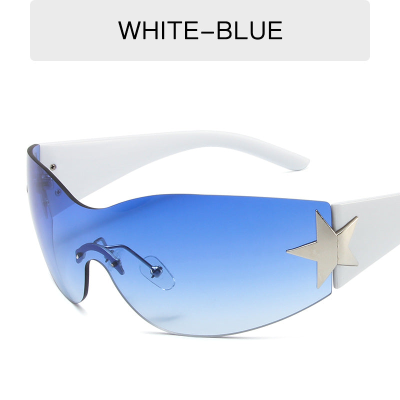 Wholesale PC Y2K Frameless One-piece Five-pointed Star Sunglasses