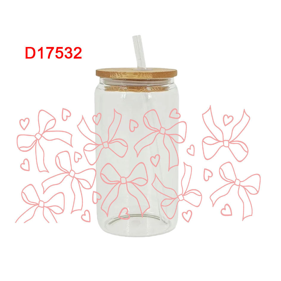 Wholesale Pink Cartoon Bow Ribbon 16oz Cup UV DTF Wraps
