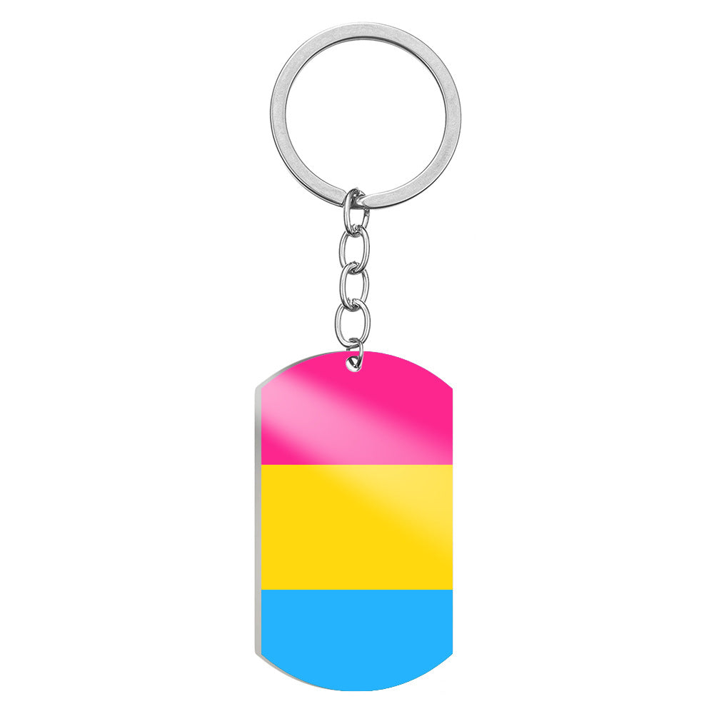 Wholesale 6-color Alphabet Color Printing Titanium Steel Rainbow Flag Stainless Steel Army Plate Keychains