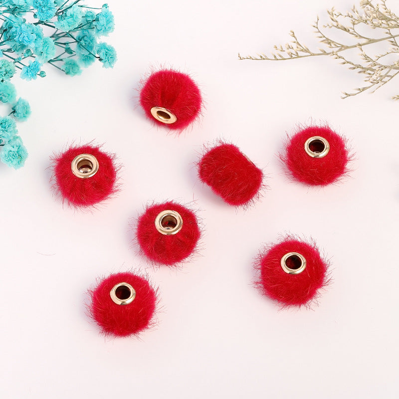 Wholesale 50PCS Colored Fuzzy Balls Metal Straight Hole Loose Beads