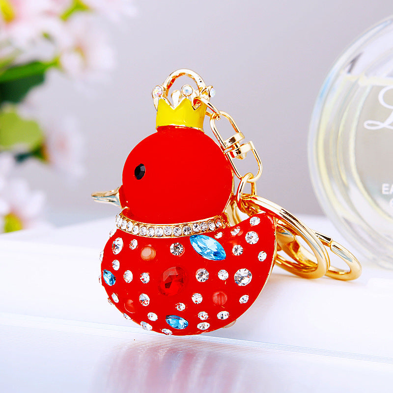 Wholesale Cute Crystal Studded Little Yellow Duck Car Keychain Bag Charm For Women Boutique Resale Decorative Accessory