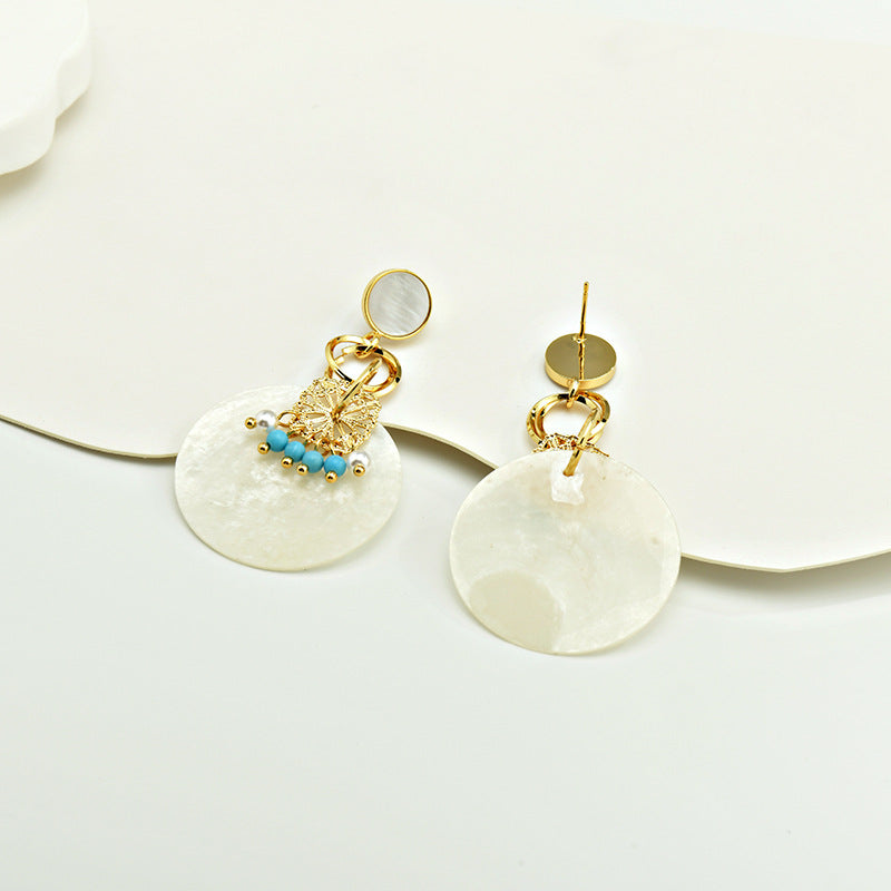 Wholesale Blue tassel turquoise shell Bohemian style earrings