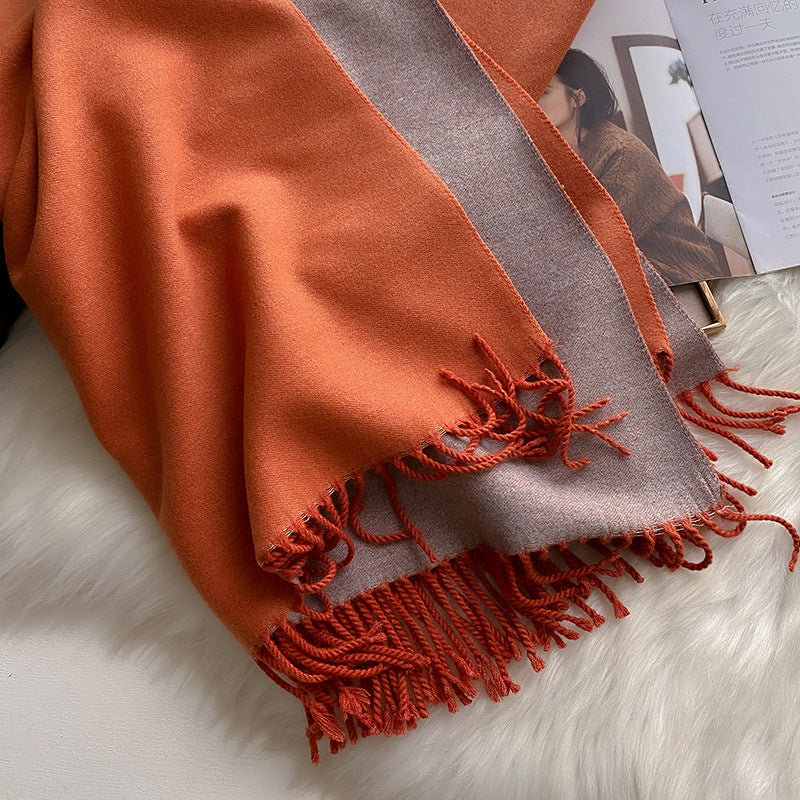 Wholesale Double Sided Solid Color Scarf Long Thickened Warm Shawl