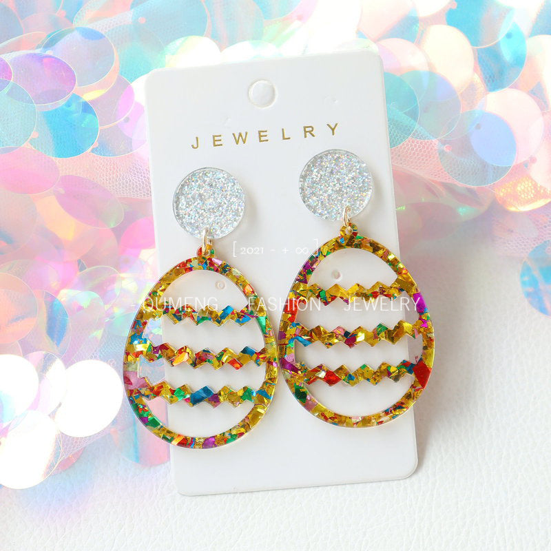 Wholesale Easter glitter Easter egg acrylic earrings