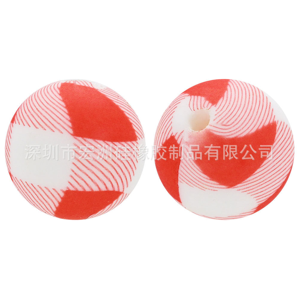 Wholesale 10pcs/pack Plaid Watermark Food Grade Silicone  DIY Round Beads