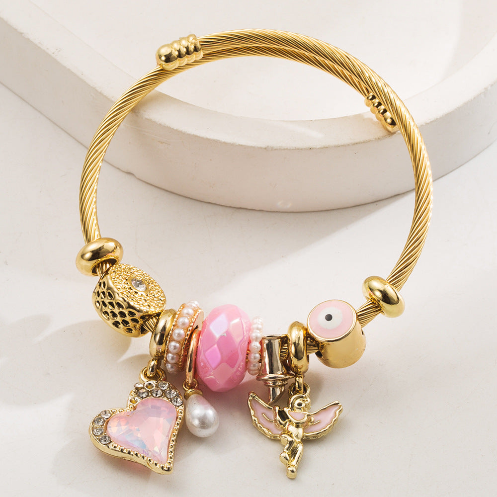 Wholesale Golden bead love angel adjustable  Stainless Steel Bracelets
