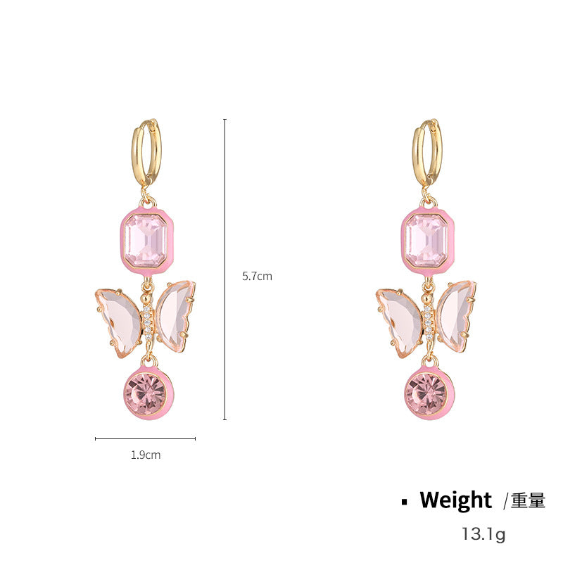 Wholesale Valentine's Day love peach two-piece earrings Women's European and American fashion semi-precious stone drop oil earrings