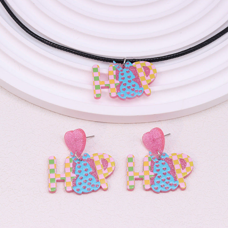 Wholesale Easter rabbit colored printed Easter egg acrylic earrings