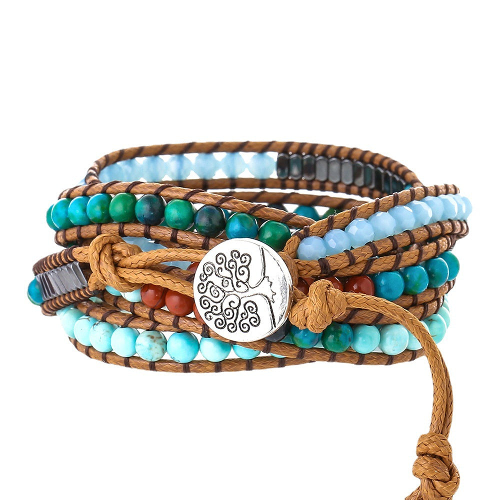 Wholesale Multi-layer Winding Black Cholesteryl Crystal Beads Natural Turquoise Hand-woven Bracelet