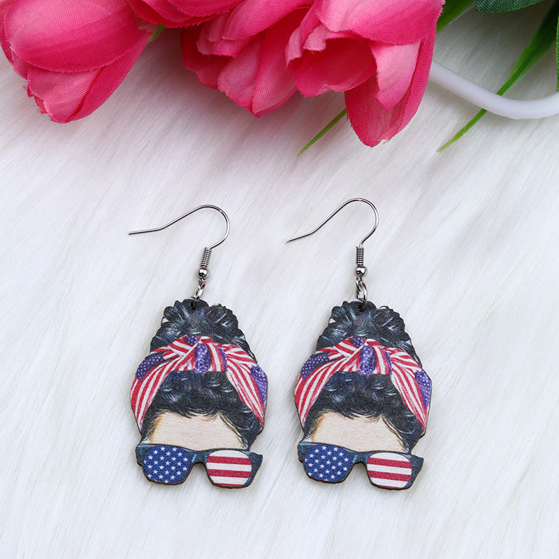 Chica de sombrero al por mayor con gafas de sol Love Heart Leopard Cup Pendientes de madera