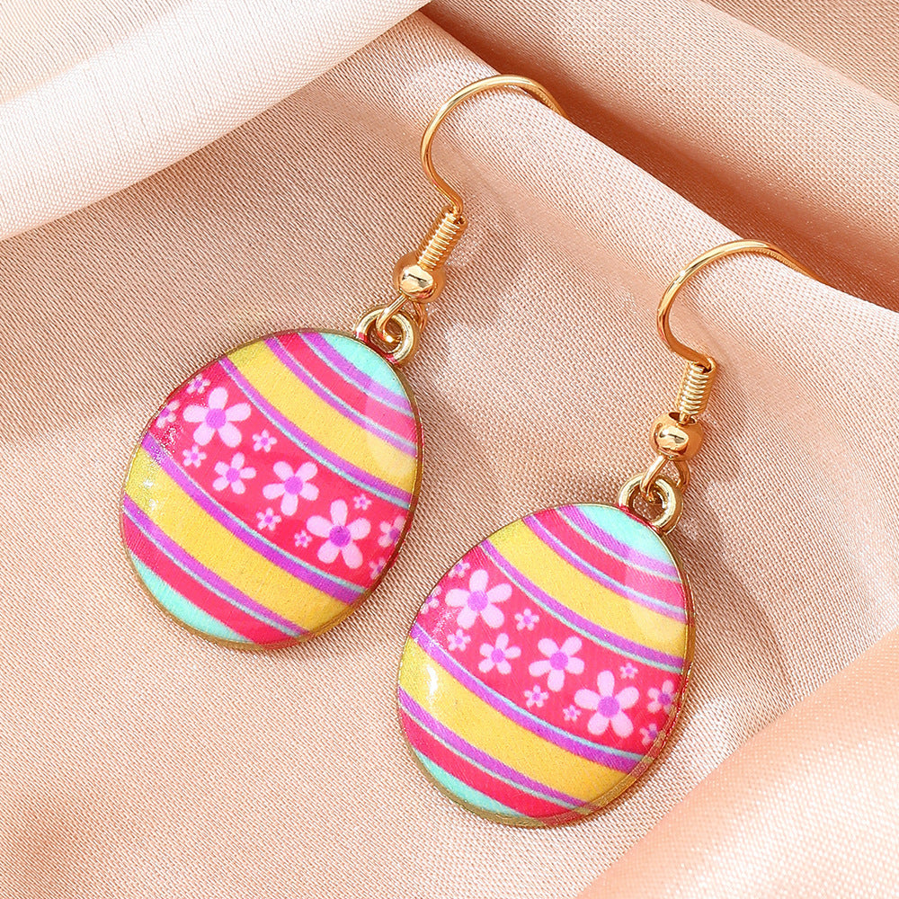 Wholesale Cartoon Printed Easter Egg Oil Earrings Light Luxury Niche Earrings Cute Earrings