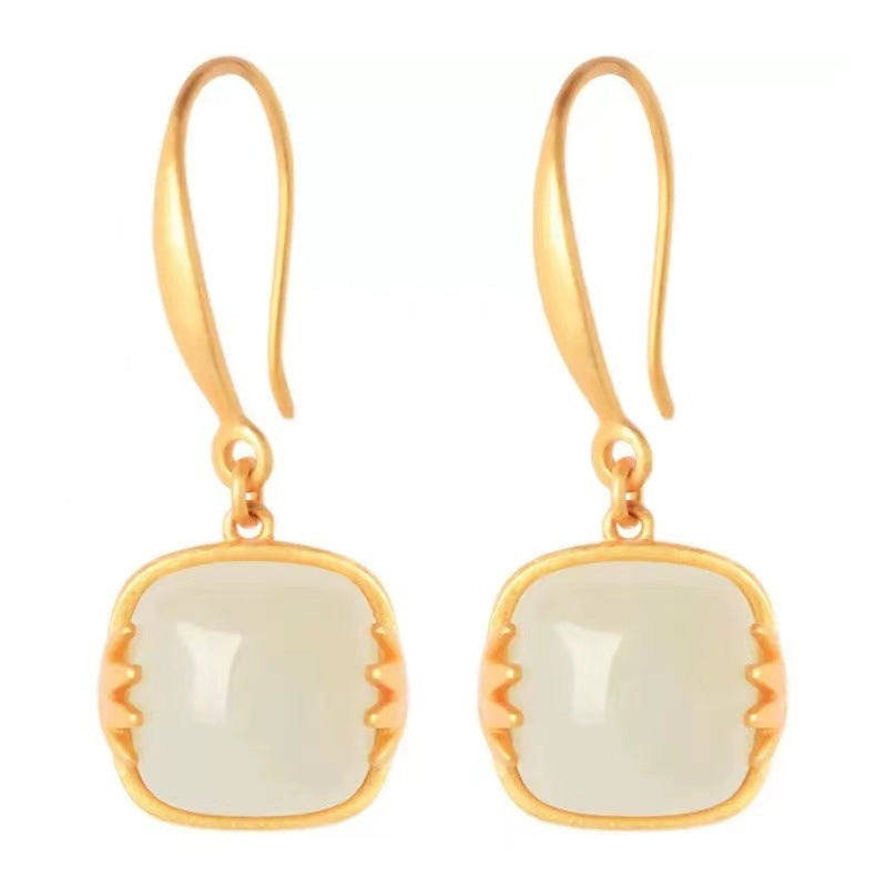 Wholesale Chinese Ancient Gold and Jade Sugar Cube Earrings Mother's Day