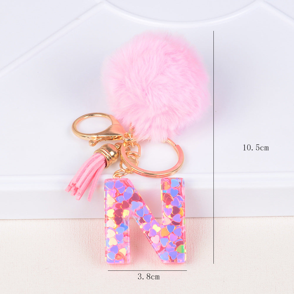 卸売人気のファーボールラブレター樹脂キーホルダー