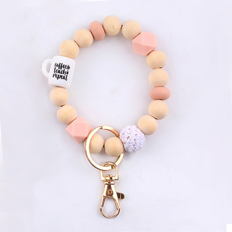Wholesale Wooden Bead Wrist Pendant DIY Beaded Keychain Ring