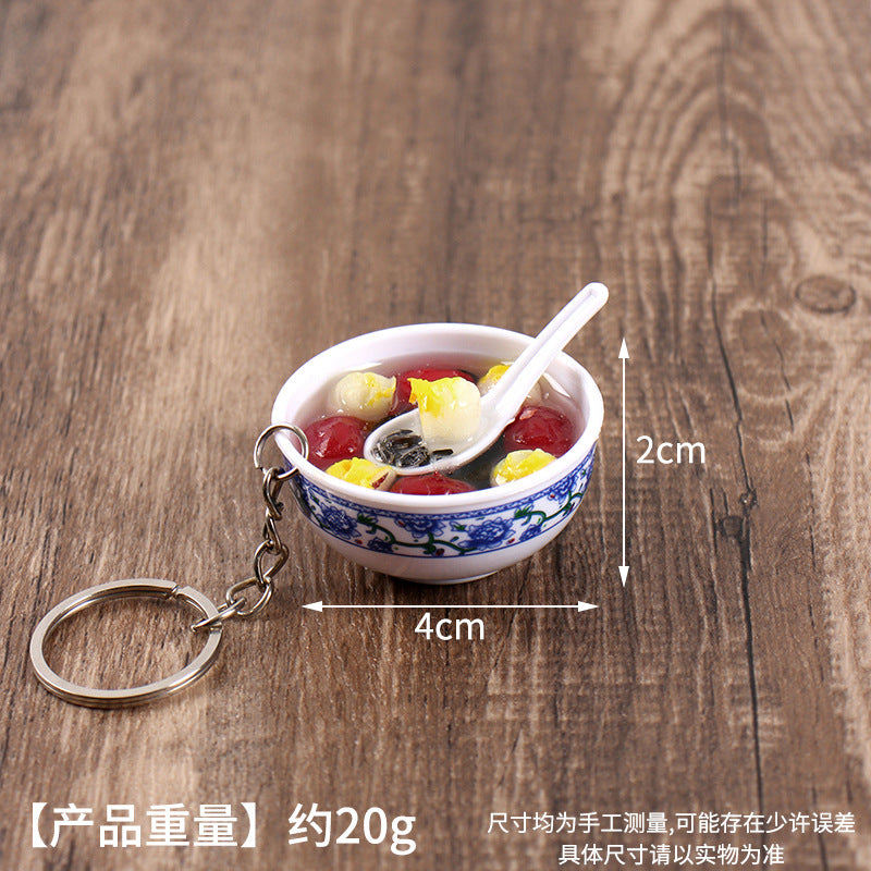 Wholesale Simulation Food 4cm Blue and White Porcelain Bowl Keychain Pendant Chinese Style Gourmet Snack Micro Food Play Model Toy