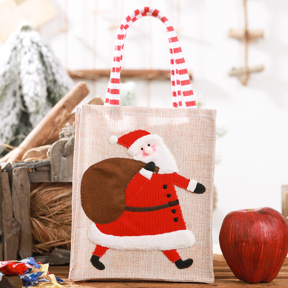 Wholesale Christmas Decoration Supplies Linen Three-dimensional Embroidered Tote Bag