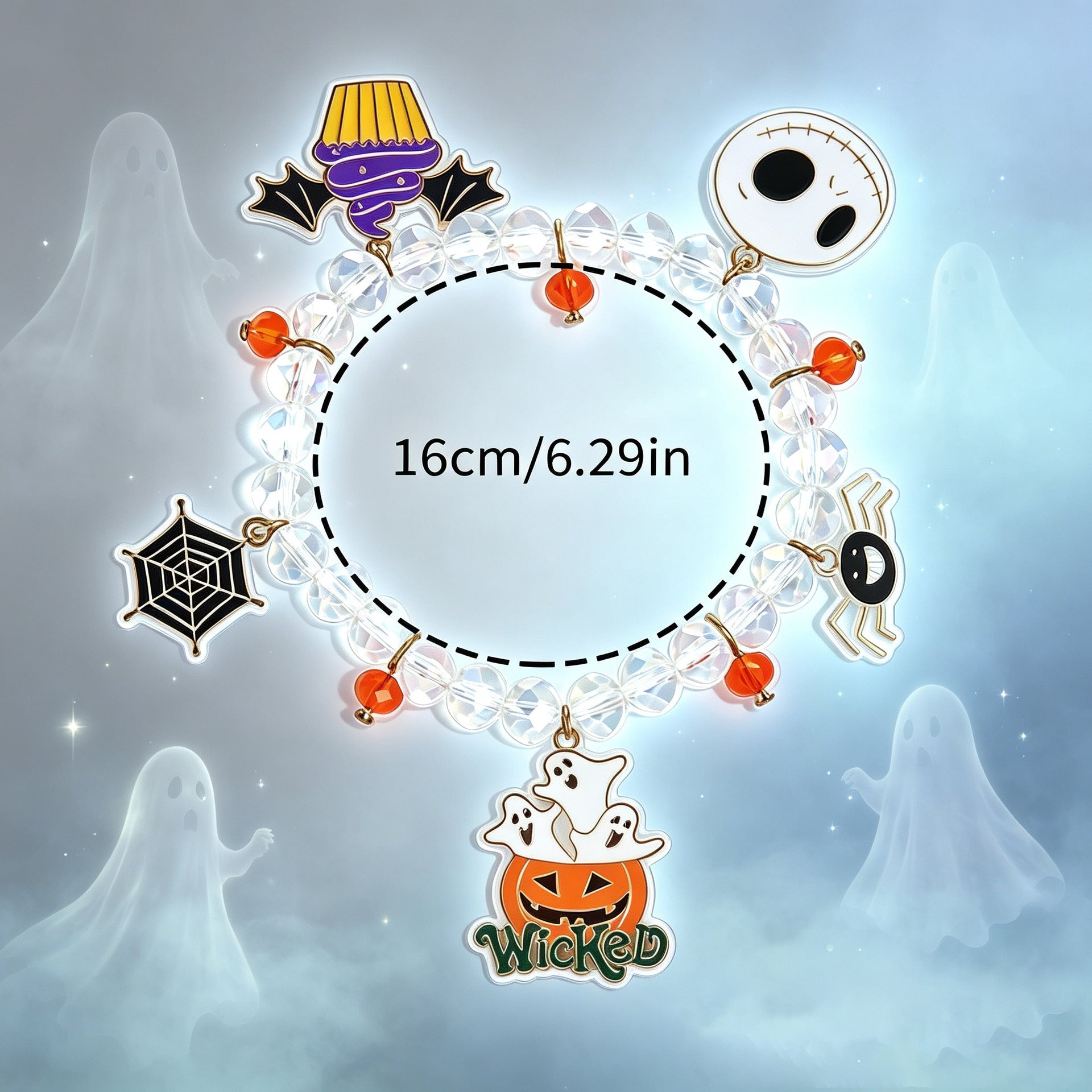 Wholesale Trendy Acrylic  Bracelet With Cute Pumpkin And Ghost Charms Unisex Fashion Jewelry Accessory For Party And Gift