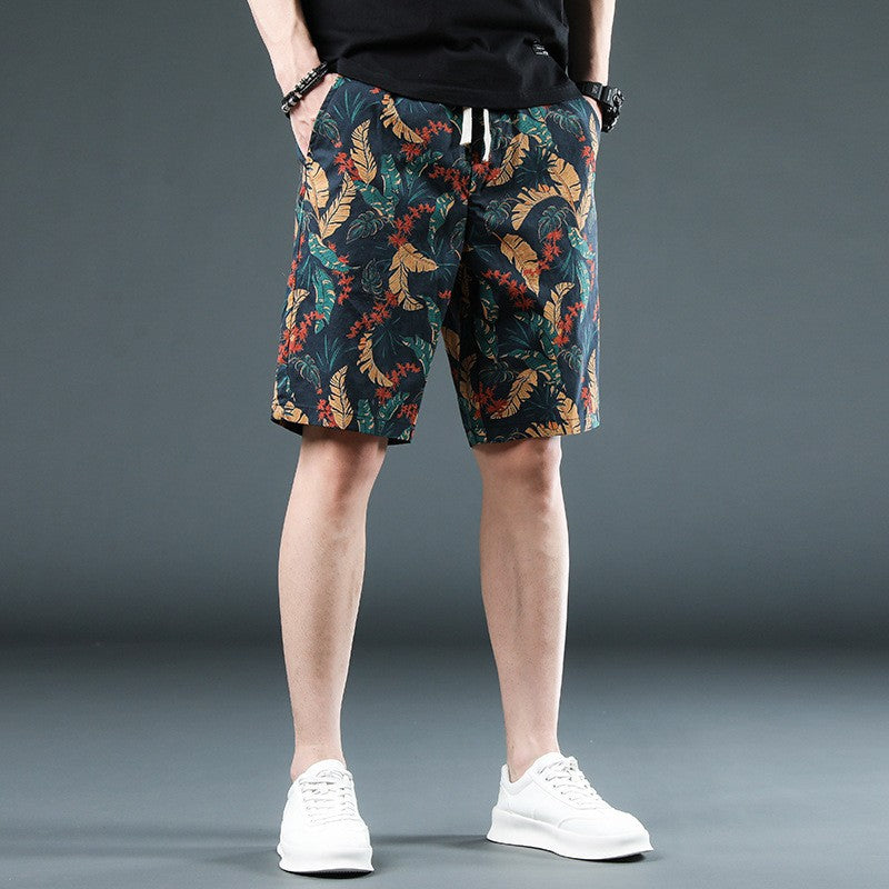 Wholesale Beach Pants Men Summer Casual Retro Print Loose Thin Section Large Size Five Pants Quick Dry Swimwear