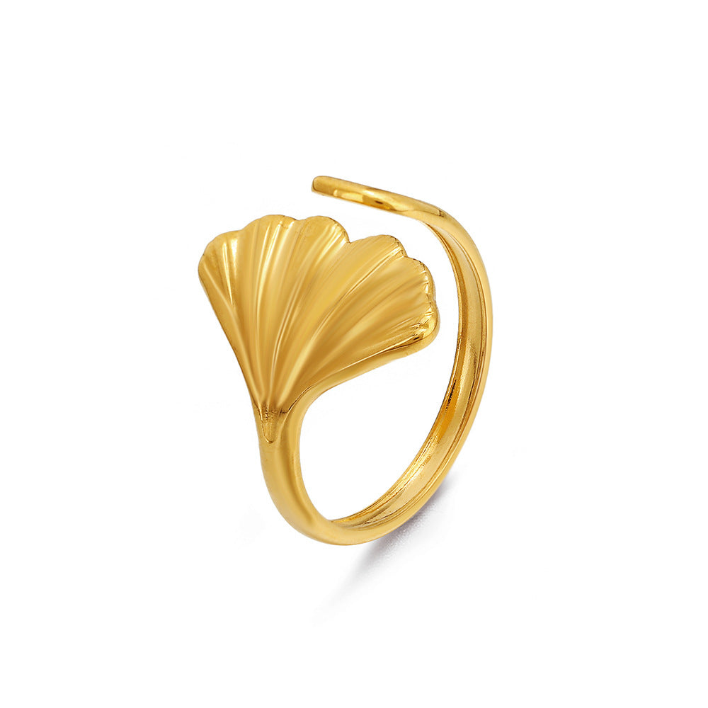 Wholesale Open Adjustable Leaf Gold Stainless Steel Ring