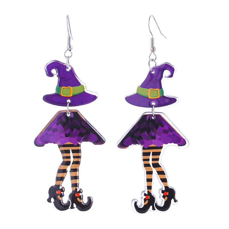 Wholesale Halloween cute funny long-legged witch ear Acrylic earrings