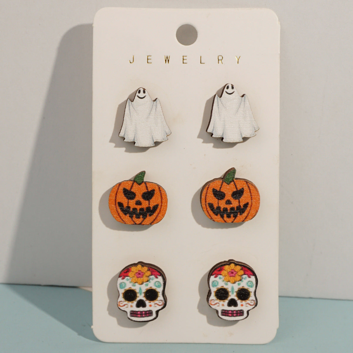 Wholesale  Halloween Cartoon Funny Ghost Pumpkin Kid Wooden Decorative Earrings Combination suit