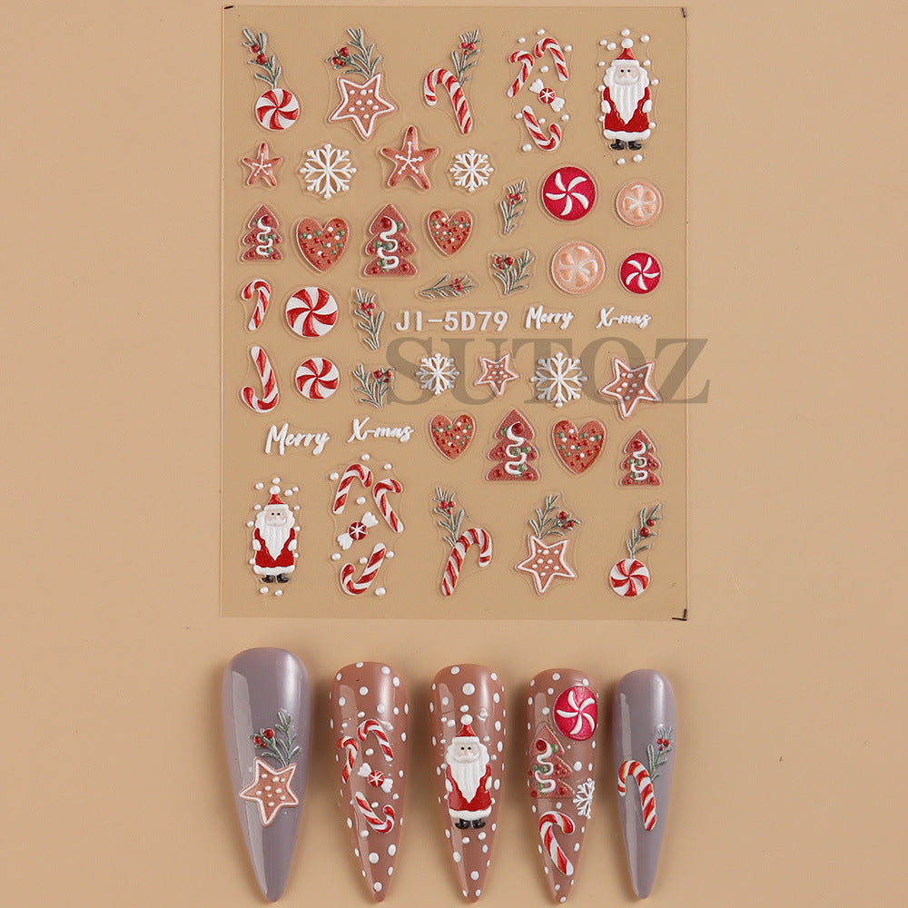 Wholesale 3pcs/pack 5D Christmas cartoon nail art embossed adhesive stickers