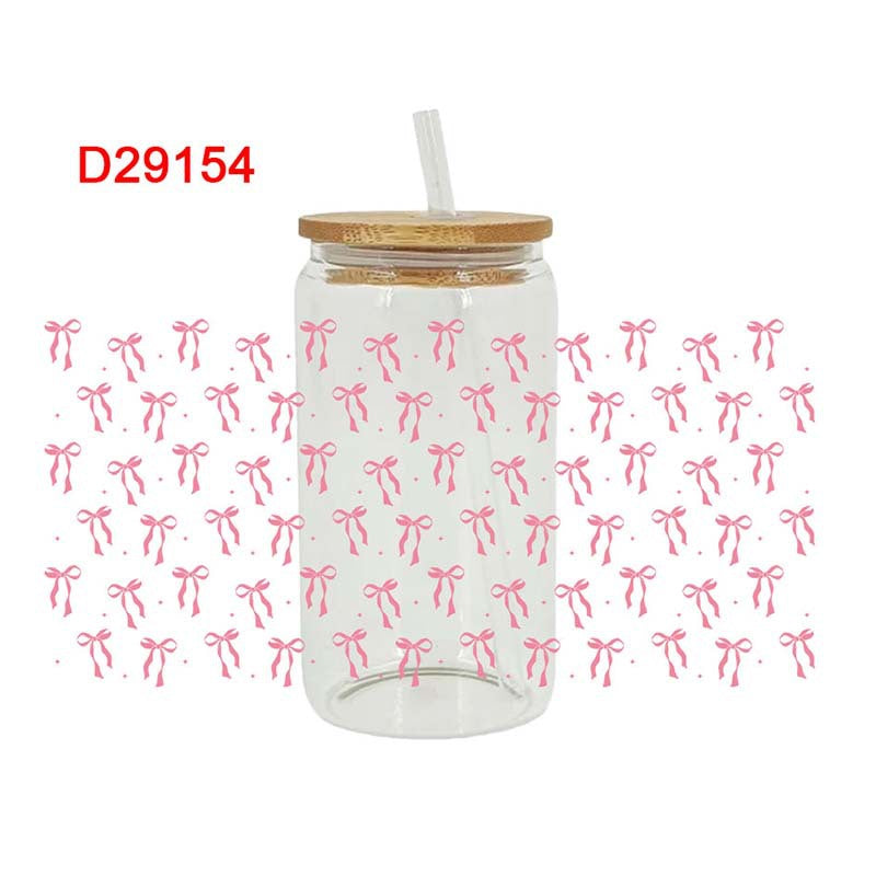 Wholesale Pink flower bow 16oz Cup UV DTF Wraps