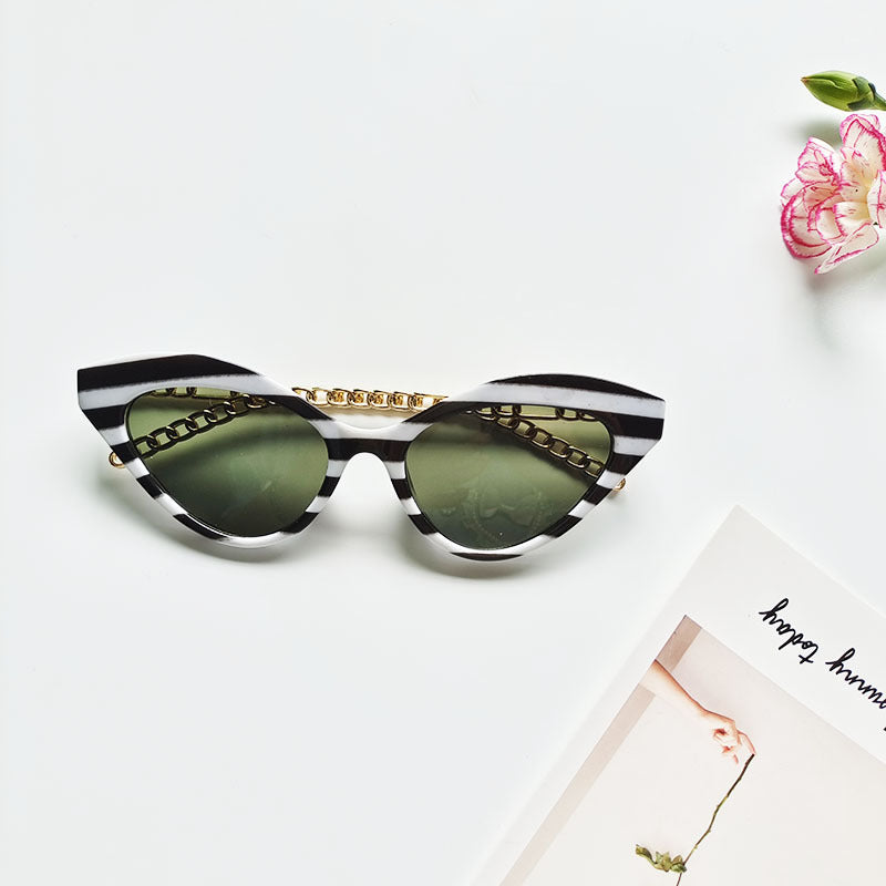 Wholesale Striped Cat Eye PC Small Frame Sunglasses