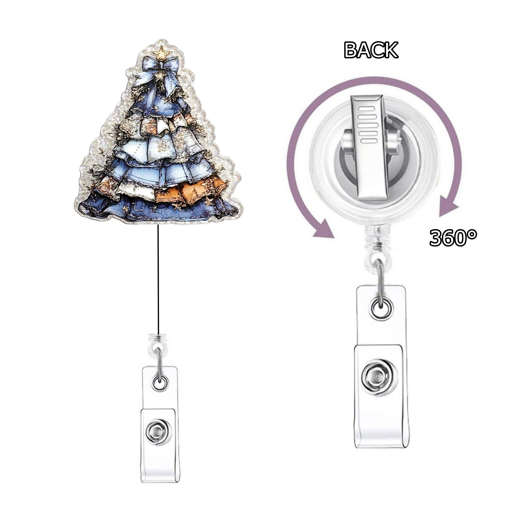 Wholesale Glitter Acrylic Christmas Tree Telescopic Badge Reels Keychain