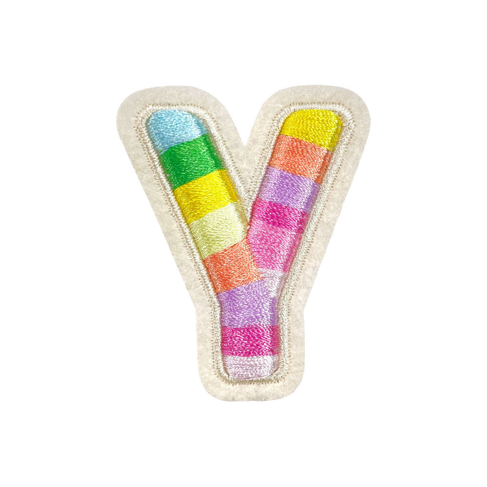 Wholesale Rainbow 3D Embroidered 26 Alphabet Letter Patches Self Adhesive DIY Fashion Accessory For Shoes Hats