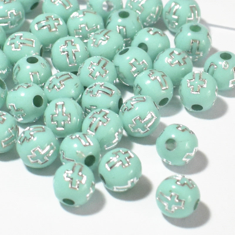 Wholesale 8mm Acrylic Plastic Cross Round Solid Color Beads